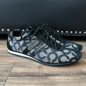 Coach Black and Gray Flats with Geometric Design